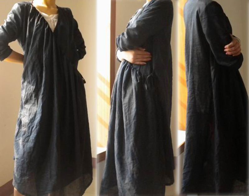 Asymmetrical Linen Long Coat Jacket co0098 018