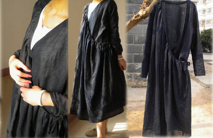 Asymmetrical Linen Long Coat Jacket co0098 018