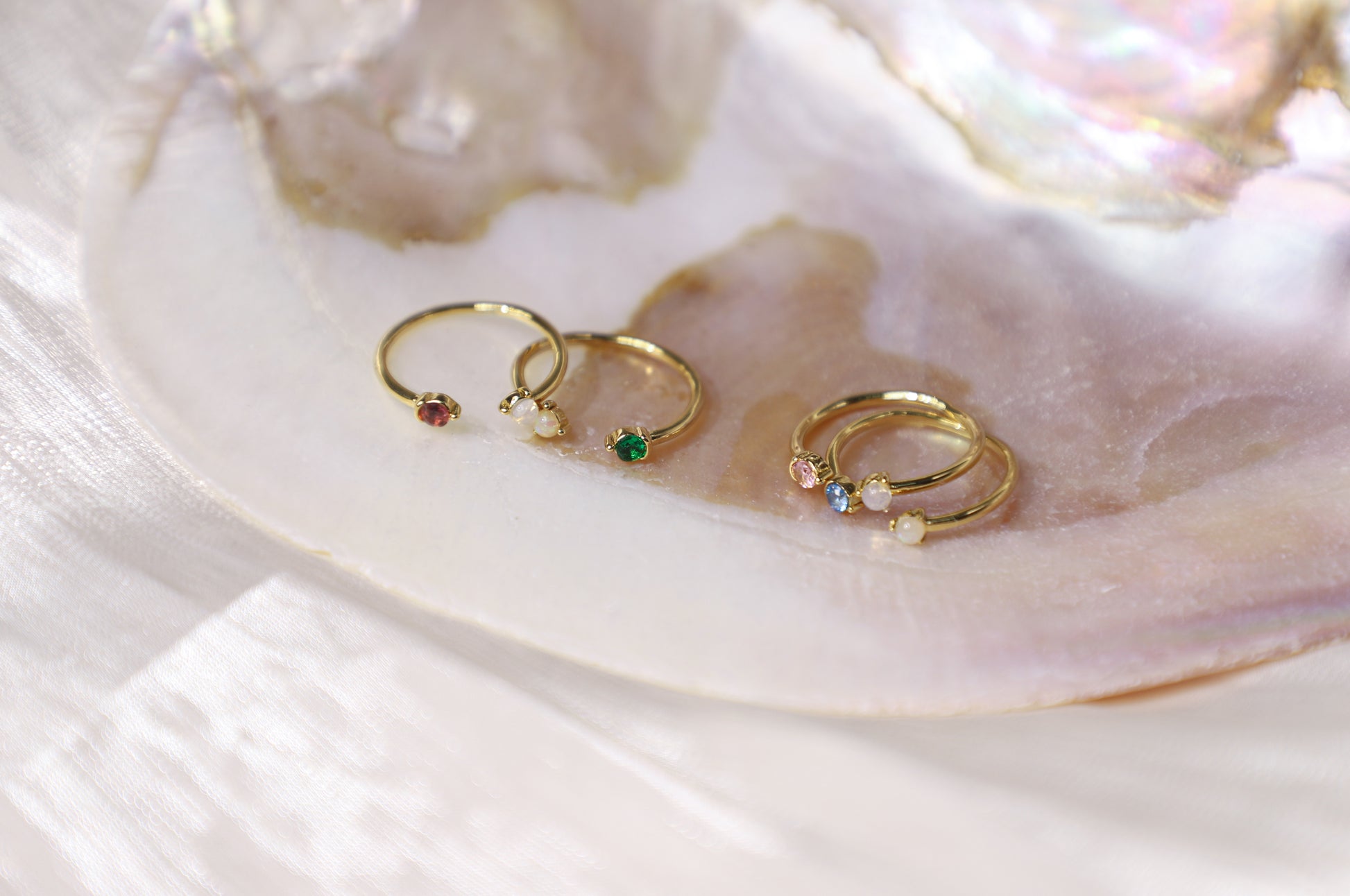 birthstone & opal bead ring