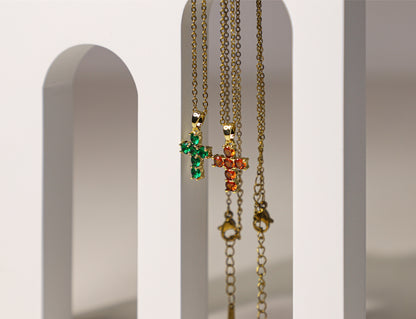 Cross birthstone necklace