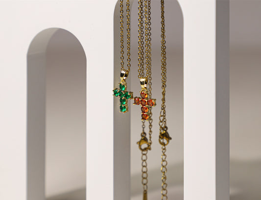 Cross birthstone necklace